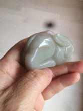 Load image into Gallery viewer, 100% Natural light green/gray/black 3D bunny Quartzite Shetaicui Jade worry stone/desk decor with chain XY94