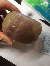 Load image into Gallery viewer, 54mm certified 100% natural yellow orange purple Quartzite (Shetaicui jade) carved people and landscape Zen bangle XY59-0001