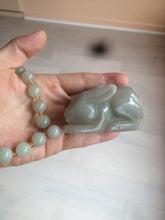 Load image into Gallery viewer, 100% Natural light green/gray/black 3D bunny Quartzite Shetaicui Jade worry stone/desk decor with chain XY94