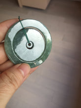 Load image into Gallery viewer, 50.9mm Type A 100% Natural icy dark green/gray Jadeite Jade safety Guardian donut Pendant PB195-1