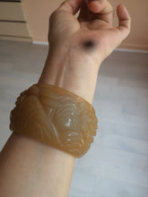 Load image into Gallery viewer, 54mm certified 100% natural yellow orange purple Quartzite (Shetaicui jade) carved people and landscape Zen bangle XY59-0001