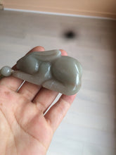 Load image into Gallery viewer, 100% Natural light green/gray/black 3D bunny Quartzite Shetaicui Jade worry stone/desk decor with chain XY94