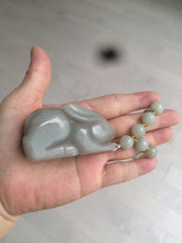 Load image into Gallery viewer, 100% Natural light green/gray/black 3D bunny Quartzite Shetaicui Jade worry stone/desk decor with chain XY94