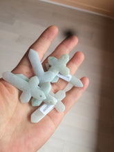 Load image into Gallery viewer, 100% Natural type A light green/white/gray jadeite Jade Hand-held cross or cross pendant AY55