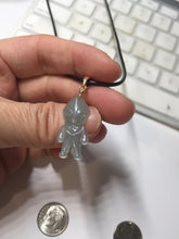 Load image into Gallery viewer, 100% natural type A icy watery light green blue gray Guatemala jadeite little alien hero pendant PE26