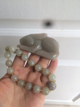 Load image into Gallery viewer, 100% Natural light green/gray/black 3D bunny Quartzite Shetaicui Jade worry stone/desk decor with chain XY94