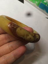 Load image into Gallery viewer, 56mm 100% Natural yellow/red/brown carved cat and flowers Xiu Jade (Serpentine) bangle XY60