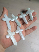Load image into Gallery viewer, 100% Natural type A light green/white/gray jadeite Jade Hand-held cross or cross pendant AY55