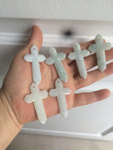 Load image into Gallery viewer, 100% Natural type A light green/white/gray jadeite Jade Hand-held cross or cross pendant AY55
