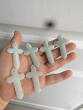 Load image into Gallery viewer, 100% Natural type A light green/white/gray jadeite Jade Hand-held cross or cross pendant AY55