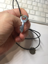 Load image into Gallery viewer, 100% natural type A icy watery light green blue gray Guatemala jadeite Key to the Heart pendant PE27