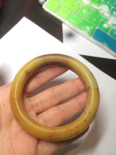 Load image into Gallery viewer, 56mm 100% Natural yellow/red/brown carved cat and flowers Xiu Jade (Serpentine) bangle XY60