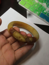 Load image into Gallery viewer, 56mm 100% Natural yellow/red/brown carved cat and flowers Xiu Jade (Serpentine) bangle XY60