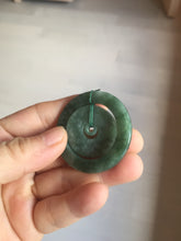 Load image into Gallery viewer, 41.2mm Type A 100% Natural icy dark green/gray Jadeite Jade concentric ring safety Guardian donut Pendant PB195-4