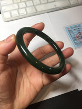 Load image into Gallery viewer, 59.7mm certified 100% Natural dark green/black nephrite (碧玉) bangle HN151-0527