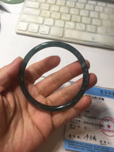 Load image into Gallery viewer, Sold please don't order. Thx. 60.6mm Certified Type A 100% Natural ice watery dark blue/green/purple/gray/black Guatemala slim round cut Jadeite bangle AZ150-2492