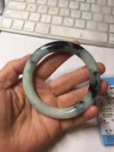 Load image into Gallery viewer, 57.8mm certified 100% natural type A dark green white with green floating flowers jadeite bangle PH147-5857