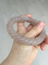 Load image into Gallery viewer, 60.5mm 100% natural light pink Quartzite (Shetaicui jade) carved Bow knot and twist style bangle XY110