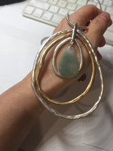 Load image into Gallery viewer, 100% natural Type A light green blue Jadeite water dorp pendant with Layered Gold & Silver Rings Necklace PE29