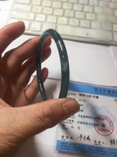 Load image into Gallery viewer, Sold please don't order. Thx. 60.6mm Certified Type A 100% Natural ice watery dark blue/green/purple/gray/black Guatemala slim round cut Jadeite bangle AZ150-2492