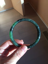 Load image into Gallery viewer, 60.5mm Certified 100% Natural Fresh Young Green/Dark Green/Black Green Ink Painting (绿水墨) Round Cut Nephrite (Wulanhai 乌兰海碧玉) Bangle HF132-7334
