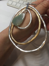 Load image into Gallery viewer, 100% natural Type A light green blue Jadeite water dorp pendant with Layered Gold & Silver Rings Necklace PE29