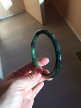 Load image into Gallery viewer, 60.5mm Certified 100% Natural Fresh Young Green/Dark Green/Black Green Ink Painting (绿水墨) Round Cut Nephrite (Wulanhai 乌兰海碧玉) Bangle HF132-7334