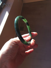 Load image into Gallery viewer, 60.5mm Certified 100% Natural Fresh Young Green/Dark Green/Black Green Ink Painting (绿水墨) Round Cut Nephrite (Wulanhai 乌兰海碧玉) Bangle HF132-7334