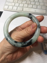 Load image into Gallery viewer, 57.8mm certified 100% natural type A dark green white with green floating flowers jadeite bangle PH147-5857