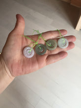 Load image into Gallery viewer, 21-22mm Type A 100% Natural light purple/oily light green/gray Jadeite Jade concentric circle safety Guardian ring Pendant (子母扣,同心环) group PB45