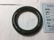 Load image into Gallery viewer, 55.2mm certified 100% Natural dark green/black Ocean Waves chubby round cut nephrite bangle HN184-0877