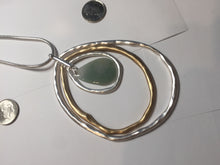 Load image into Gallery viewer, 100% natural Type A light green blue Jadeite water dorp pendant with Layered Gold & Silver Rings Necklace PE29