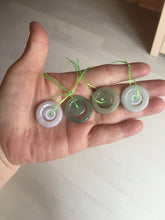 Load image into Gallery viewer, 21-22mm Type A 100% Natural light purple/oily light green/gray Jadeite Jade concentric circle safety Guardian ring Pendant (子母扣,同心环) group PB45