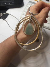 Load image into Gallery viewer, 100% natural Type A light green blue Jadeite water dorp pendant with Layered Gold & Silver Rings Necklace PE29