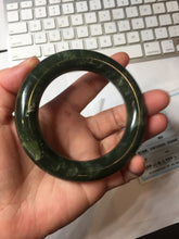 Load image into Gallery viewer, 55.2mm certified 100% Natural dark green/black Ocean Waves chubby round cut nephrite bangle HN184-0877