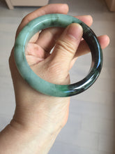 Load image into Gallery viewer, 58.5mm certified Type A 100% Natural sunny green dark green light green (half mountain half watery 半山半水) Jadeite Jade bangle PB194-9765