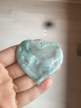 Load image into Gallery viewer, 100% Natural type A light green/white concentric hearts/pinky promise(执子之手,与子偕老) jadeite Jade pendant necklace AZ74