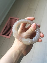 Load image into Gallery viewer, 60.5mm 100% natural light pink Quartzite (Shetaicui jade) carved Bow knot and twist style bangle XY110