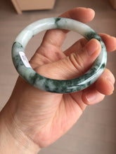Load image into Gallery viewer, 55.5mm certified 100% natural Type A silent snow and green fire forest round cut jadeite jade bangle AA35-4285