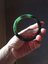 Load image into Gallery viewer, 54.4mm Certified 100% Natural Fresh Young Green/Dark Green/Black Green Ink Painting (绿水墨) Round Cut Nephrite (Wulanhai 乌兰海碧玉) Bangle HF134-7304