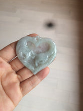 Load image into Gallery viewer, 100% Natural type A light green/white concentric hearts/pinky promise(执子之手,与子偕老) jadeite Jade pendant necklace AZ74
