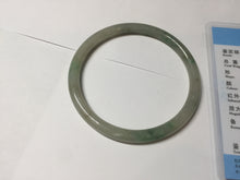 Load image into Gallery viewer, 56mm Certified Type A 100% Natural sunny green/black/gray with dark green floating flowers slim round cut Jadeite bangle PD77-5764