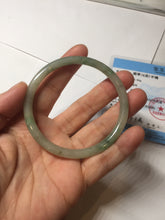 Load image into Gallery viewer, 56mm Certified Type A 100% Natural sunny green/black/gray with dark green floating flowers slim round cut Jadeite bangle PD77-5764