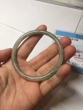 Load image into Gallery viewer, 56mm Certified Type A 100% Natural sunny green/black/gray with dark green floating flowers slim round cut Jadeite bangle PD77-5764