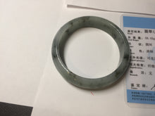 Load image into Gallery viewer, 54.5mm certified 100% natural icy watery light green with dark green flying flowers jadeite jade bangle S90-7079