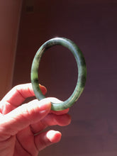 Load image into Gallery viewer, 55.7mm Certified 100% Natural Fresh Young Green/Dark Green/Black Green Ink Painting (绿水墨) Round Cut Nephrite (Wulanhai 乌兰海碧玉) Bangle HF135-7330