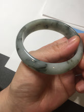 Load image into Gallery viewer, 54.5mm certified 100% natural icy watery light green with dark green flying flowers jadeite jade bangle S90-7079