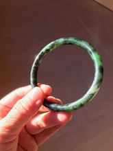 Load image into Gallery viewer, 60.7mm Certified 100% Natural Fresh Young Green/Dark Green/Black Green Ink Painting (绿水墨) Round Cut Nephrite (Wulanhai 乌兰海碧玉) Bangle HF136-7318