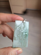 Load image into Gallery viewer, 100% Natural type A light green safe and sound pendant with the carved hieroglyph of "Buddha" jadeite Jade pendant group B99