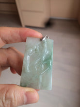 Load image into Gallery viewer, 100% Natural type A light green safe and sound pendant with the carved hieroglyph of "Buddha" jadeite Jade pendant group B99